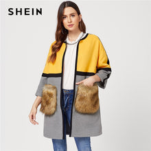 Load image into Gallery viewer, SHEIN Open Front Colorblock Elegant Long Faux Fur Coat Women 2018 Casual Streetwear Ladies Outwear Office Warm Winter Coats