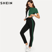 Load image into Gallery viewer, SHEIN Sporting Pullover &amp; Pants Set Casual Round Collar Short Sleeve Twopiece Women Summer Two Piece Set Top and Pants